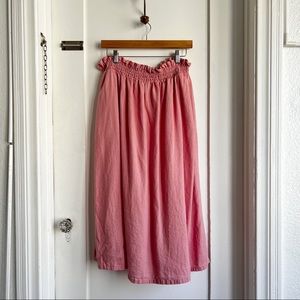 a new day linen pink midi skirt with smocked waist